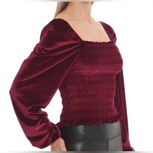 Avec Les Filles x Bagatelle Smocked Velvet Prairie Blouse Medium